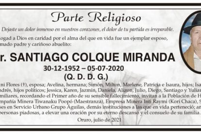 Parte Religioso de Santiago Colque Miranda