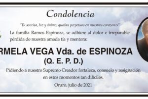 Condolencia por la pérdida de Carmela Vega Vda. de Espinoza