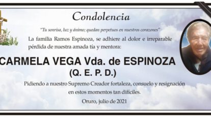 Condolencia por la pérdida de Carmela Vega Vda. de Espinoza