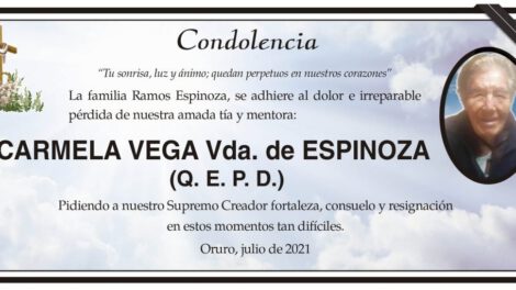 Condolencia por la pérdida de Carmela Vega Vda. de Espinoza