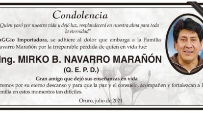 Condolencia por la pérdida del Ing. Mirko B. Navarro Marañón