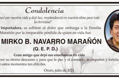 Condolencia por la pérdida del Ing. Mirko B. Navarro Marañón