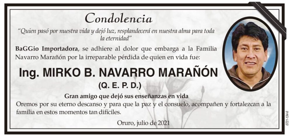 Condolencia por la pérdida del Ing. Mirko B. Navarro Marañón