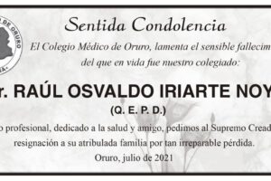 Sentida Condolencia por el Dr. Raúl Osvaldo Iriarte Noya