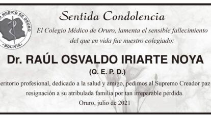 Sentida Condolencia por el Dr. Raúl Osvaldo Iriarte Noya