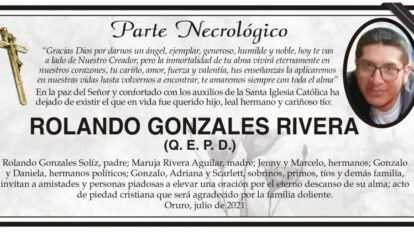 Parte Necrológico de Rolando Gonzales Rivera
