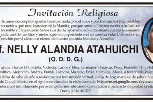 Invitación Religiosa: Prof. Nelly Alandia Atahuichi