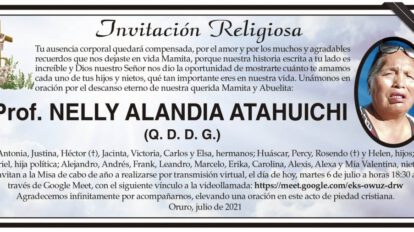 Invitación Religiosa: Prof. Nelly Alandia Atahuichi