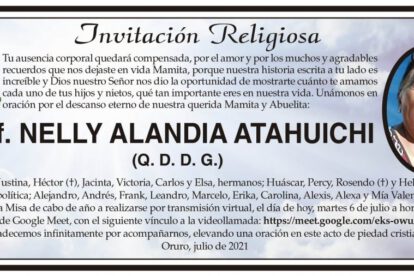 Invitación Religiosa: Prof. Nelly Alandia Atahuichi