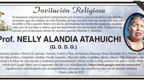 Invitación Religiosa: Prof. Nelly Alandia Atahuichi