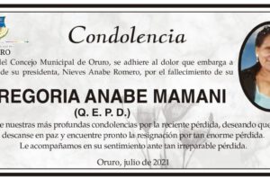 Condolencia por el fallecimiento de Gregoria Anabe Mamani