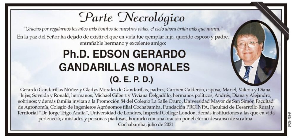 Necrológico de Ph.D. Edson Gerardo Gandarillas Morales