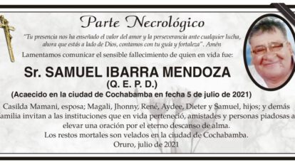 Parte Necrológico de Samuel Ibarra Mendoza