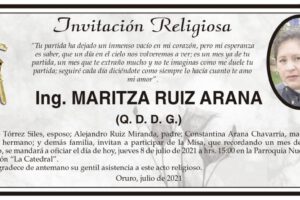 Invitación Religiosa para Ing. Maritza Ruiz Arana