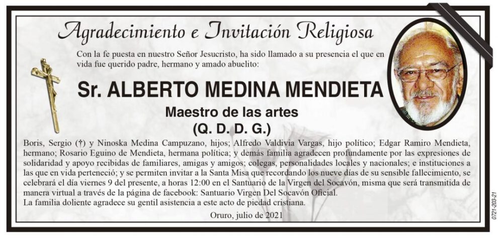 Agradecimiento e Invitación Religiosa por Alberto Medina Mendieta