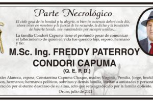 Parte Necrológico de Freddy Paterroy Condori Capuma