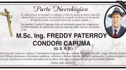 Parte Necrológico de Freddy Paterroy Condori Capuma