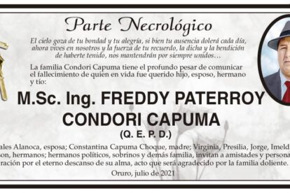 Parte Necrológico de Freddy Paterroy Condori Capuma