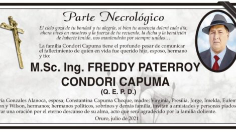 Parte Necrológico de Freddy Paterroy Condori Capuma