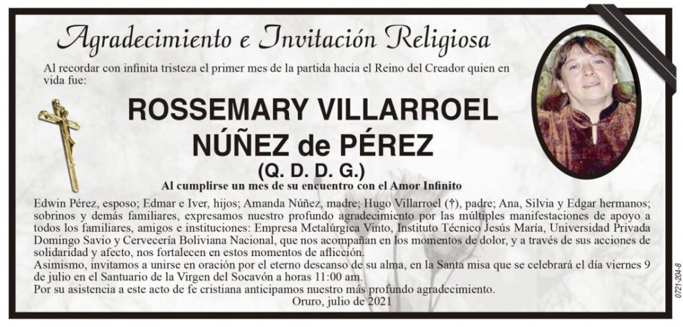 Agradecimiento e Invitación Religiosa por Rosemary Villarroel Núñez de Pérez