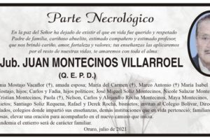 Parte Necrológico de Juan Montecinos Villarroel