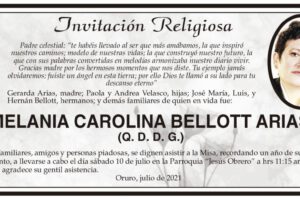 Invitación Religiosa para Melania Carolina Bellott Arias