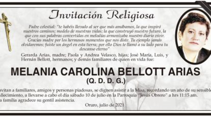 Invitación Religiosa para Melania Carolina Bellott Arias
