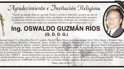 Agradecimiento e Invitación Religiosa por Ing. Oswaldo Guzmán Ríos