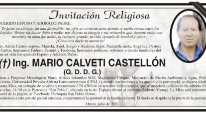 Invitación Religiosa para Ing. Mario Calveti Castellón
