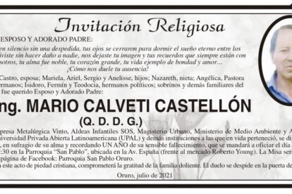 Invitación Religiosa para Ing. Mario Calveti Castellón
