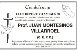 Condolencia por el fallecimiento del Prof. Juan Montesinos Villarroel