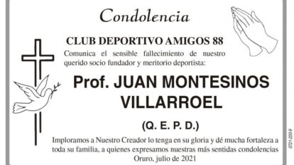 Condolencia por el fallecimiento del Prof. Juan Montesinos Villarroel