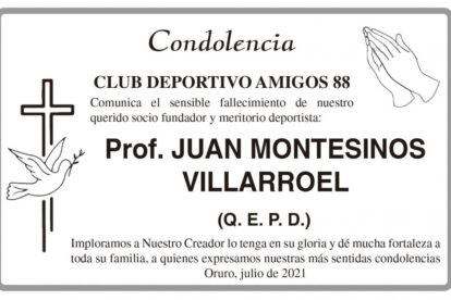 Condolencia por el fallecimiento del Prof. Juan Montesinos Villarroel