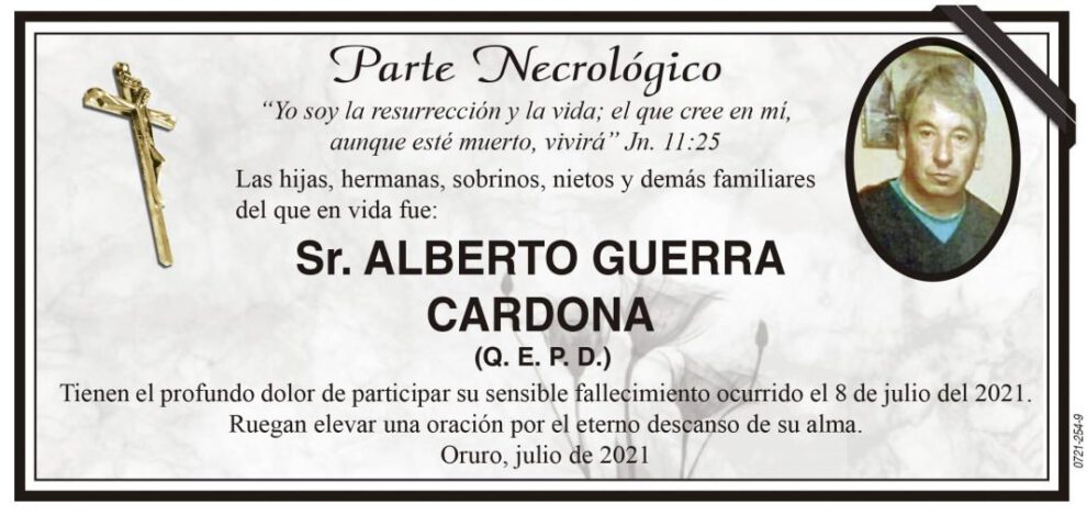 Parte Necrológico de Alberto Guerra Cardona