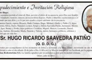 Agradecimiento e Invitación Religiosa por Hugo Ricardo Saavedra Patiño