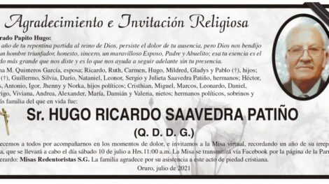 Agradecimiento e Invitación Religiosa por Hugo Ricardo Saavedra Patiño