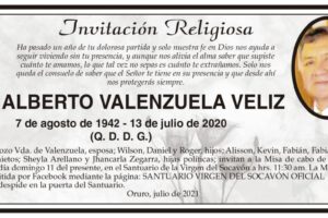 Ing. Alberto Valenzuela Veliz, invitación a misa de cabo de año
