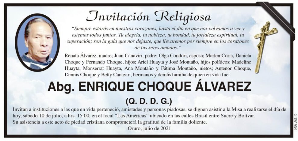 Obituario de Abg. Enrique Choque Álvarez
