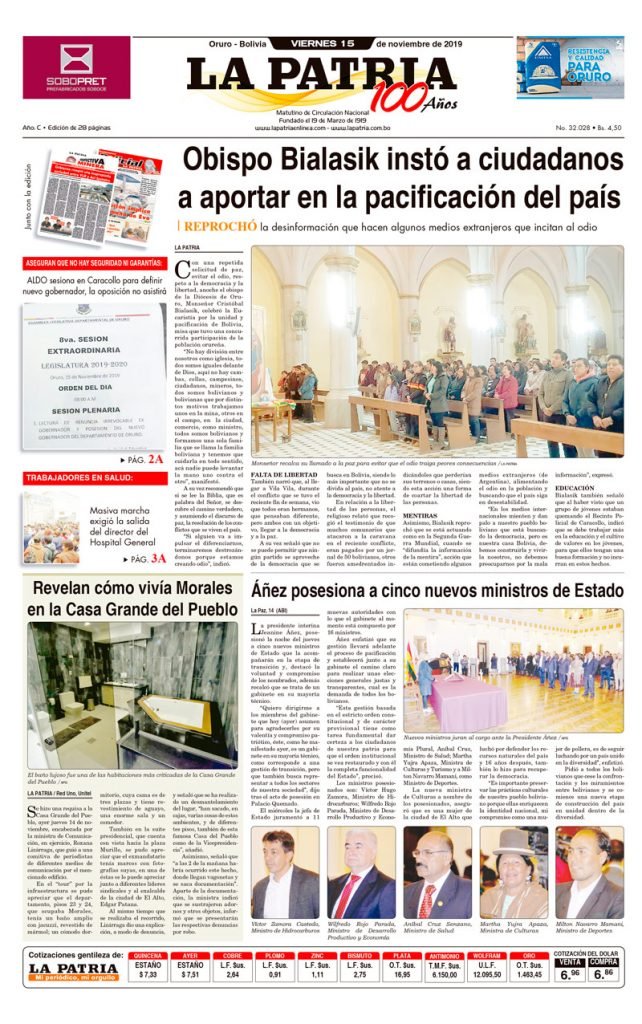 Portadas impresas del periódico La Patria