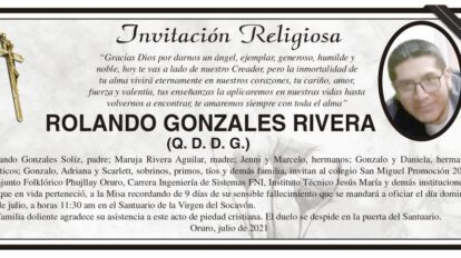 Invitación Religiosa para Rolando Gonzales Rivera