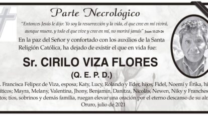 Parte Necrológico de Cirilo Viza Flores
