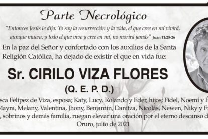 Parte Necrológico de Cirilo Viza Flores