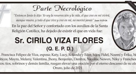 Parte Necrológico de Cirilo Viza Flores