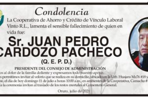 Condolencia por el fallecimiento de Juan Pedro Cardozo Pacheco