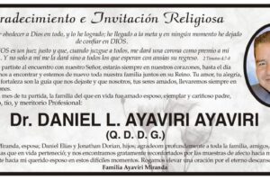 Agradecimiento e Invitación Religiosa: Dr. Daniel L. Ayaviri Ayaviri