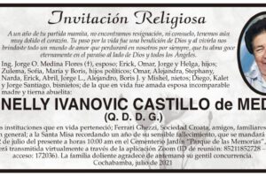 Invitación Religiosa en memoria de Nelly Ivanovic Castillo de Medina