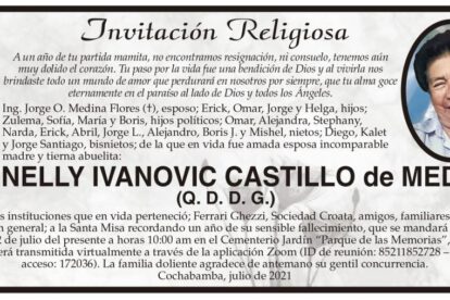 Invitación Religiosa en memoria de Nelly Ivanovic Castillo de Medina