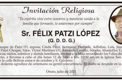 Invitación Religiosa para Félix Patzi López