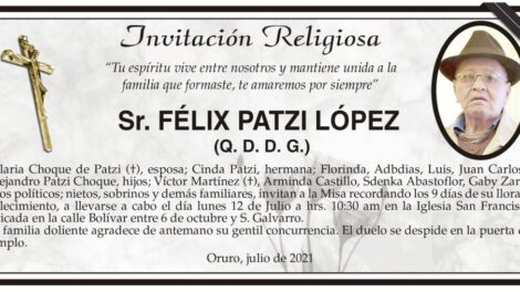 Invitación Religiosa para Félix Patzi López