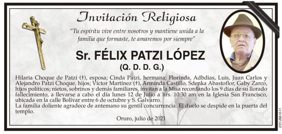 Invitación Religiosa para Félix Patzi López